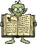 Animiertes Alien mit Buch