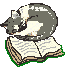 Animierte Katze schläft auf einem aufgeschlagenen Buch